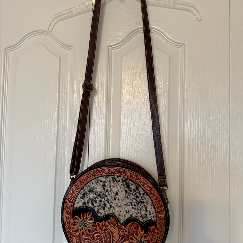Brown and Black Round Crossbody Bag